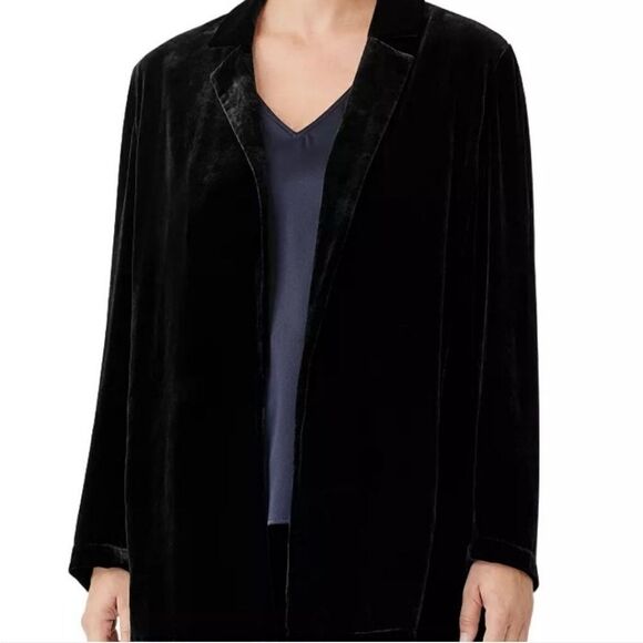 Eileen Fisher Notch Collar Open Front elvet Jacket/ Cardigan in Black - Picture 1 of 10